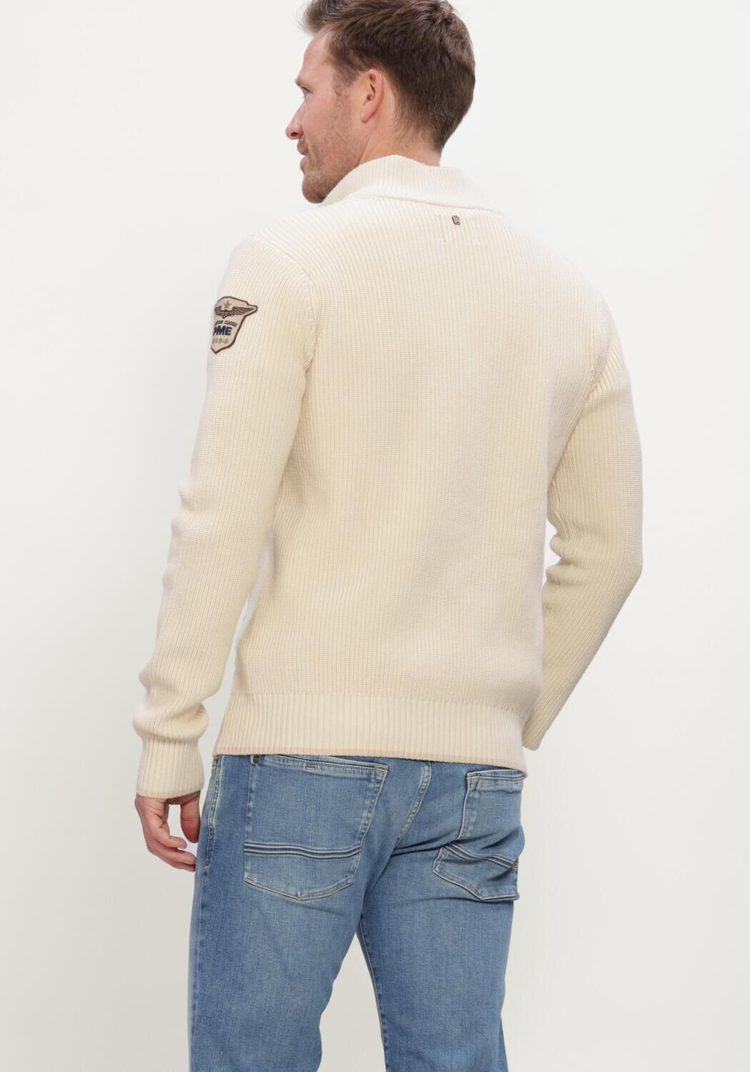 Ecru PME LEGEND Pullover HALF ZIP COLLAR COTTON - large