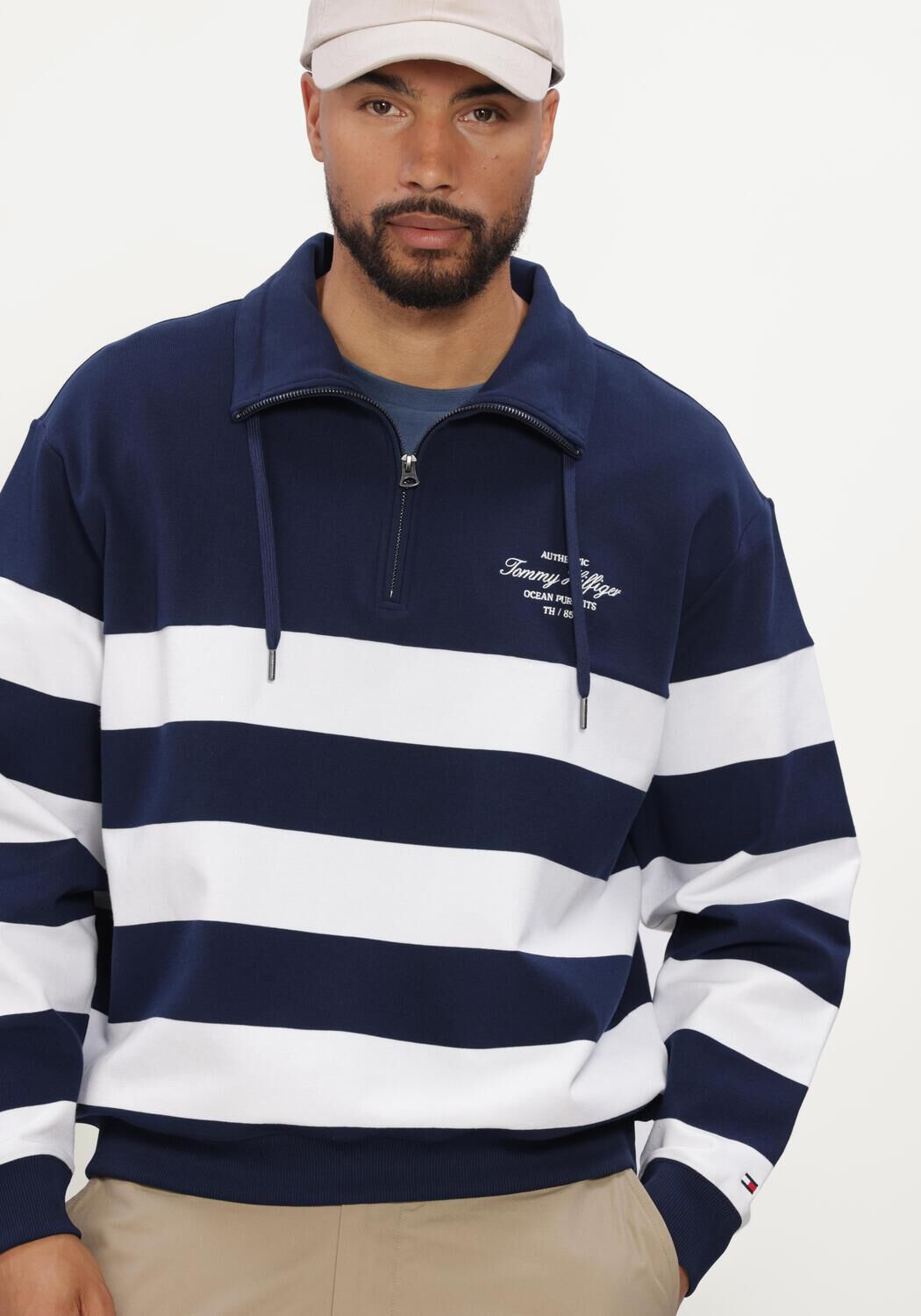 Dunkelblau TOMMY HILFIGER Pullover NAUTICAL BLOCK STRIPE 1/4 ZIP - large