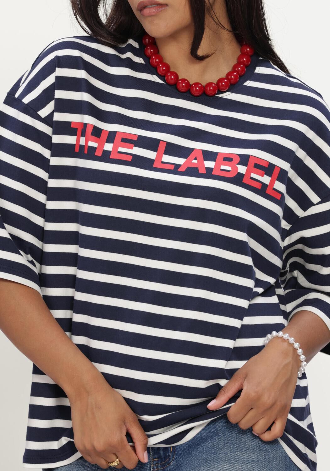 Blaue ALIX THE LABEL Tops & T-shirts LADIES KNITTED Y/D STRIPE T-SHIRT - large