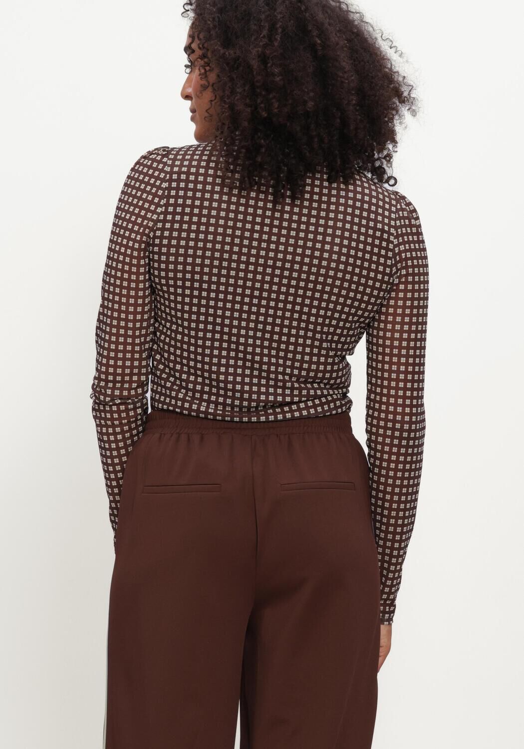 Braune POM AMSTERDAM Top ROMI MESH CHECK BROWN - large