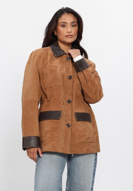 Camelfarbene STUDIO AR Lederjack BRUNA GOAT SUEDE - large