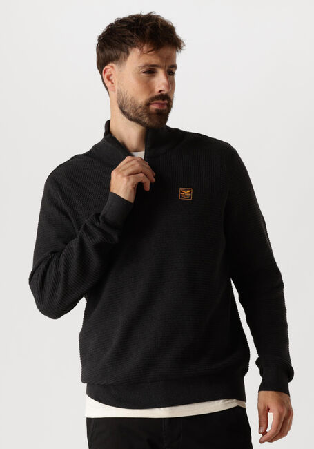 Schwarze PME LEGEND Pullover HALF ZIP COLLAR COTTON MOULINE - large