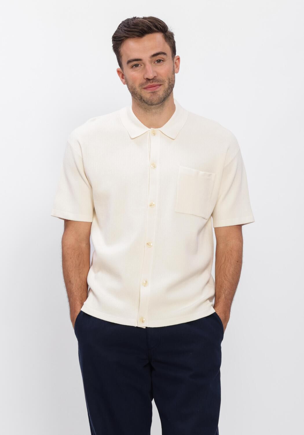 Ecru ANERKJENDT Polo-Shirt AKVILHELM NEEDLE RIB SS KNIT - large