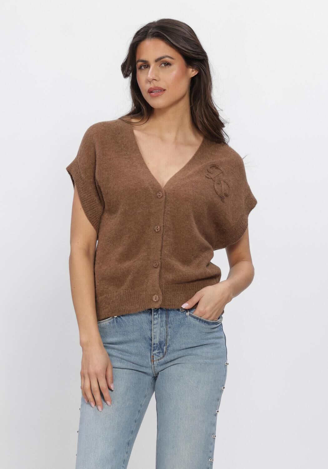 Braune DANTE6 Strickjacke ZYRA SHORT SLEEVE CARDIGAN - large