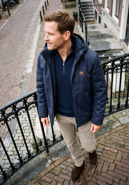 Dunkelblau PME LEGEND Jack SEMI LONG JACKET STRATOR MELANGE TWILL - large