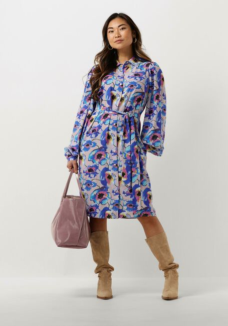 Blaue JANSEN AMSTERDAM Minikleid PF508 PRINTED LONG SLEEVE BLOUSE DRESS - large