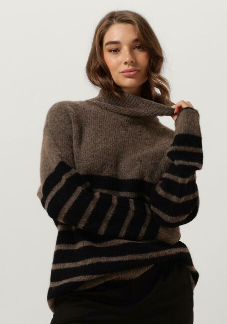 Braune GESTUZ Rollkragenpullover ALPHAGZ STRIPED ROLLNECK - large