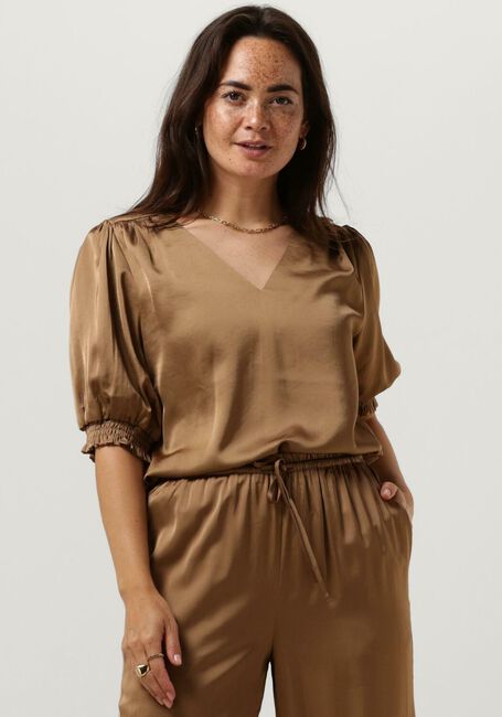 Camelfarbene MINUS Blusen SELVA V-NECK PUFF HALF SLEEVE BLOUSE - large
