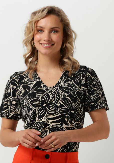 Schwarze JANSEN AMSTERDAM Top VFB179 PRINTED TOP SHORT SLEEVE V-NECK - large