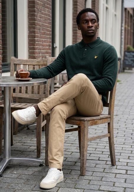 Dunkelgr&uuml;n LYLE & SCOTT Pullover COTTON MERINO LONG SLEEVE KNITTED POLO - large