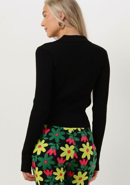 Schwarze COLOURFUL REBEL Tops & T-shirts NORI FINE KNIT CROPPED LONGSLEEVE POLO - large