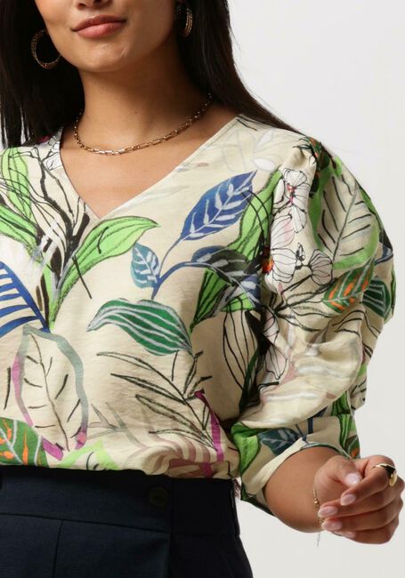 Sand JANSEN AMSTERDAM Top WB180 PRINTED WRINKEL DETAIL SHORT SLEEVE TOP - large