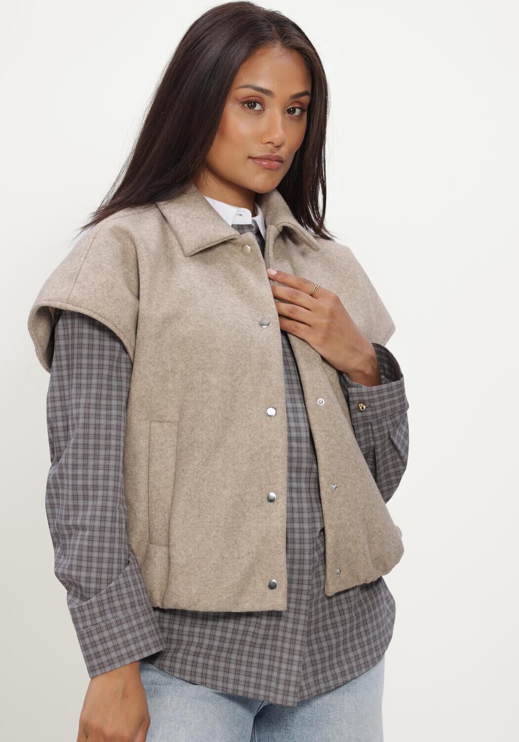 Beige MODSTR&Ouml;M Strickjacke CLEAMD VEST - large