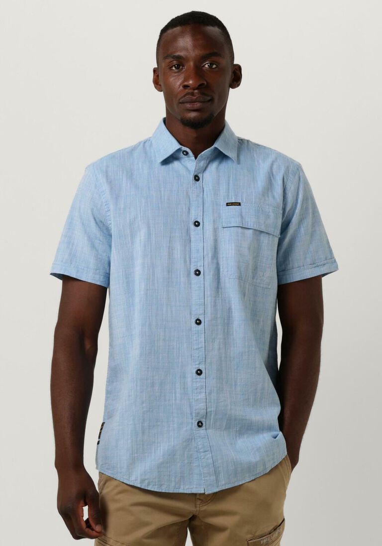 hellblau pme legend casual-oberhemd short sleeve shirt 2 tone slub