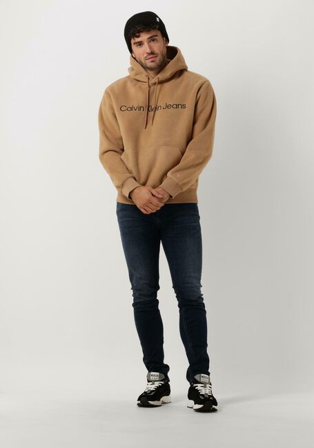 Camelfarbene CALVIN KLEIN Sweatshirt HEAVY DOUBLE FACE HOODIE - large