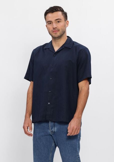 Dunkelblau SELECTED MEN Casual-Oberhemd SLHRLXCLAY LINENBLEND SS SHIRT RES NOOS - large