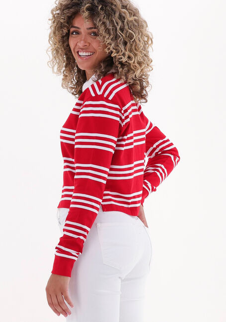 Rote TOMMY JEANS Langarmshirts TJW BXY CROP BADGE STRIPES POLO - large