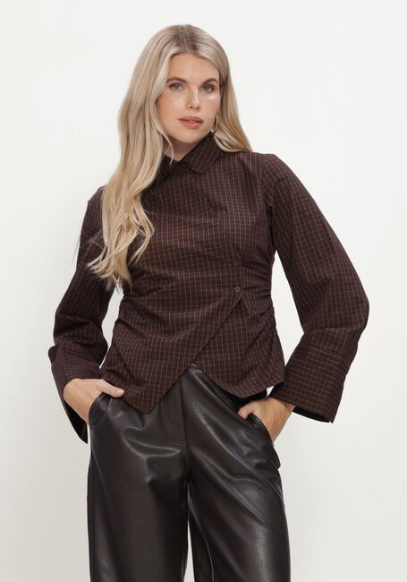 Braune NEO NOIR Top FENLI SMALL CHECK SHIRT - large