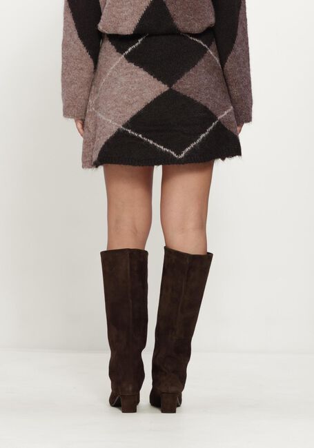 Braune NEO NOIR Minirock GISA CHECK FLUFF KNIT SKIRT - large
