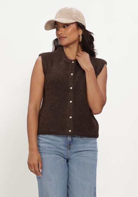 Braune OBJECT Pullover OBJSAGGIA RE KNIT VEST CARDIGAN NOOS - large