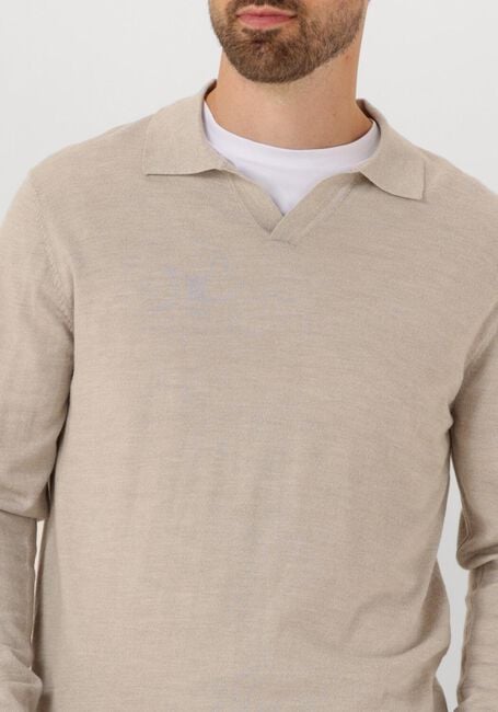 Beige PROFUOMO Polo-Shirt POLO OPEN COLLAR LS MERINO - large