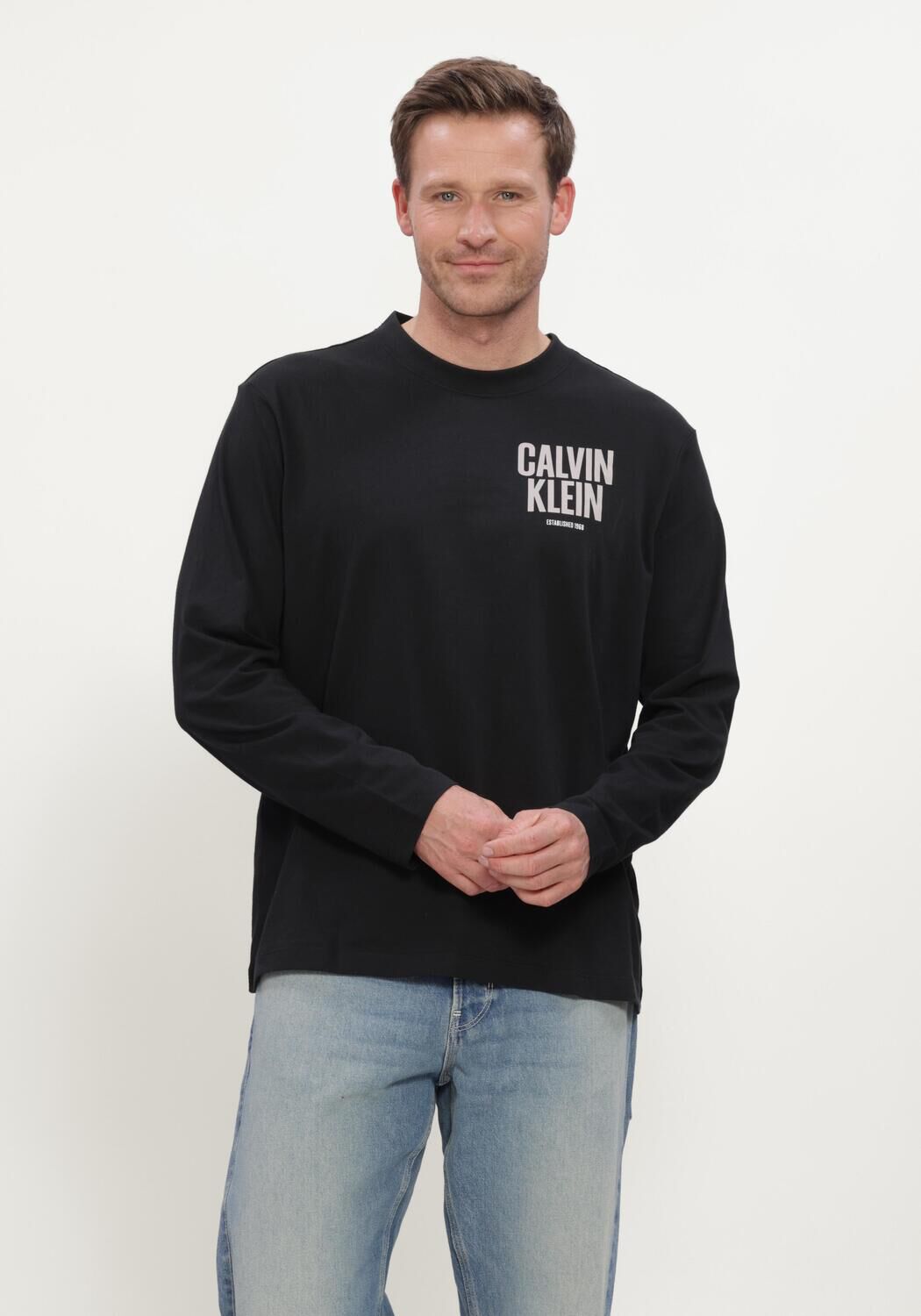 Schwarze CALVIN KLEIN T-shirt LS 30S EU BLOCK FRONT CALVIN TEE - large