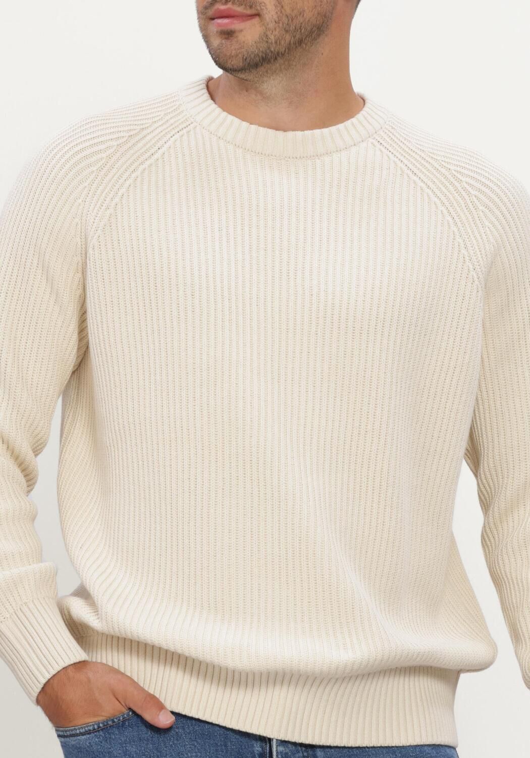 Beige SELECTED MEN Pullover SLMBRAUN KNIT RIB CREW NECK NOOS - large