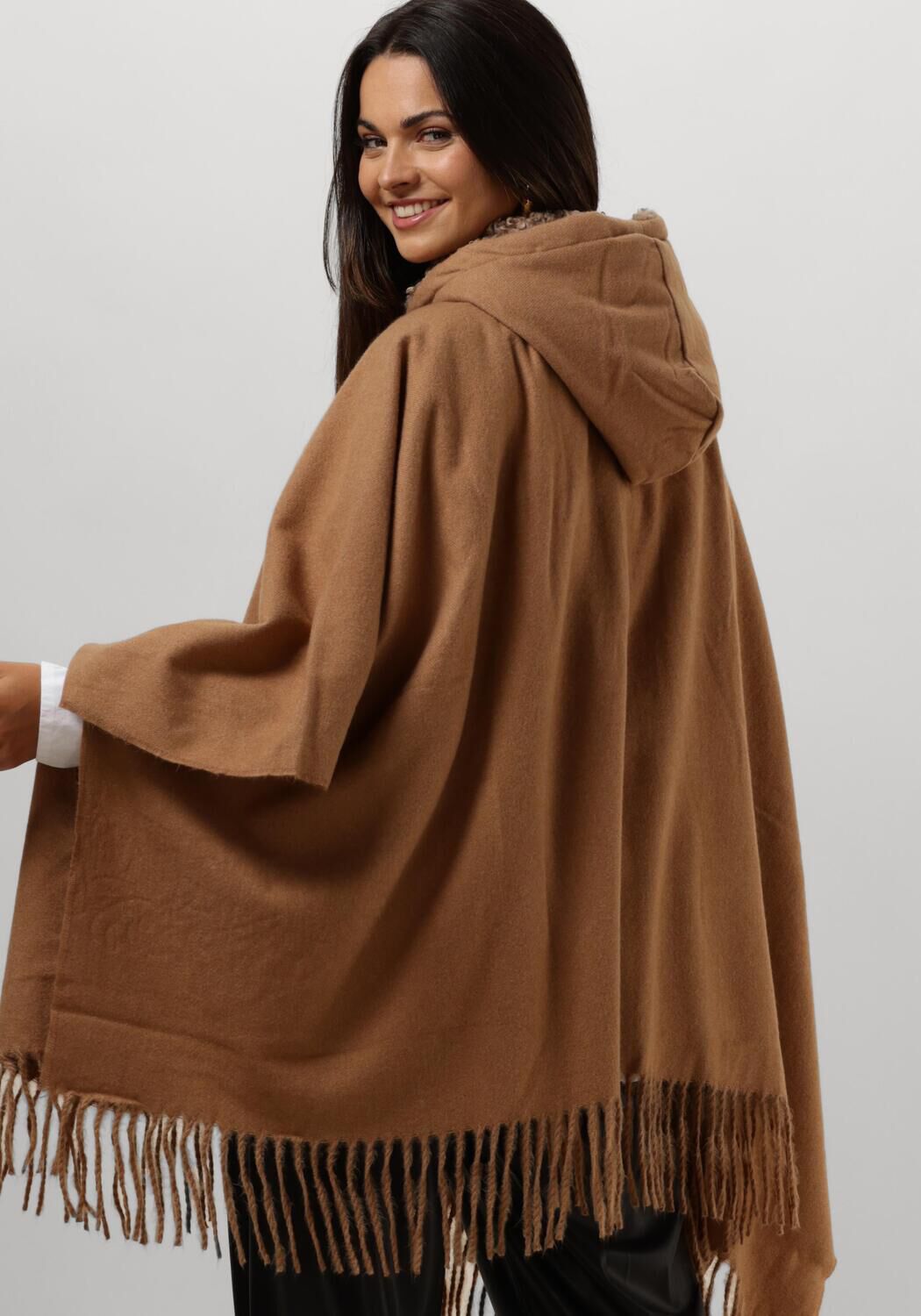 Camelfarbene LIU JO Strickjacke FAKE FUR CLOACK - large