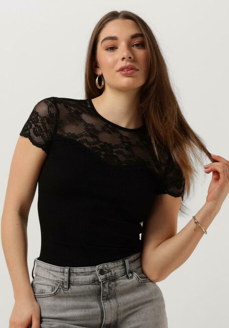 Schwarze ROSEMUNDE Top BEATHA SILK T-SHIRT W/ LACE - large