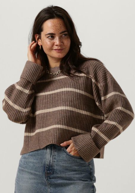 Beige CO'COUTURE Pullover ROW STRIPE BOX CROP KNIT - large