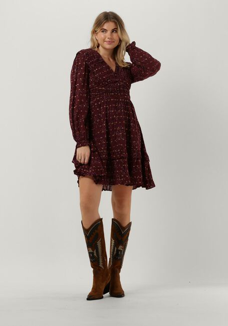 Rote SCOTCH & SODA Minikleid LONG SLEEVED LUREX JACQUARD RUFFLE DRESS WITH V-NECK - large