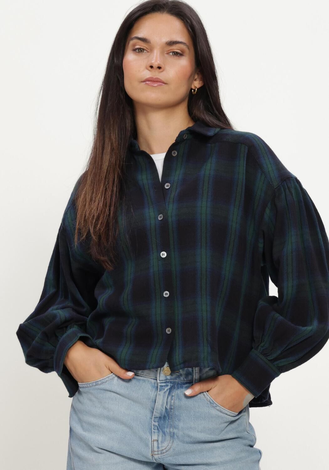 Dunkelblau BY-BAR Blusen SARAH SHORT GREEN CHECK BLOUSE - large