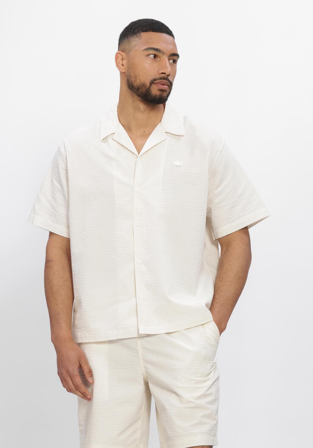 Ecru LACOSTE Casual-Oberhemd RELAXED FIT WAFFLE TEXTURE SHIRT - large