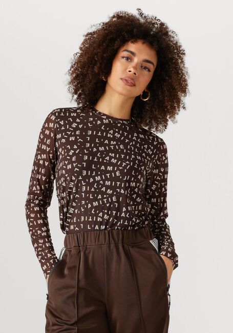 Braune HAUTE L'AMITIÉ Top L'AMITIE MESH LS O-NECK - large