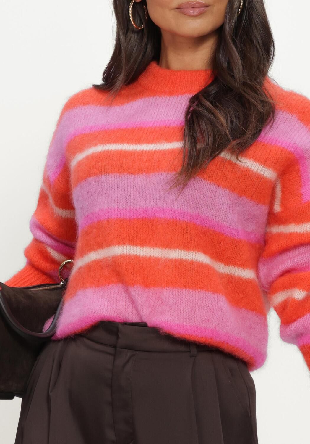Mehrfarbige/Bunte TWNS Pullover STRIPED LONG-SLEEVE ROUND NECK SWEATER - large