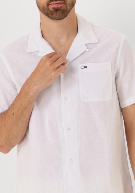 Weiße TOMMY JEANS Casual-Oberhemd TJM LINEN BLEND CAMP SS EXT - large