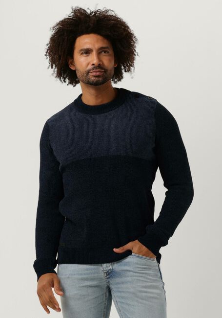 Blaue CAST IRON Pullover MOCK NECK SLIM FIT CHENILLE COLOURBLOCK - large