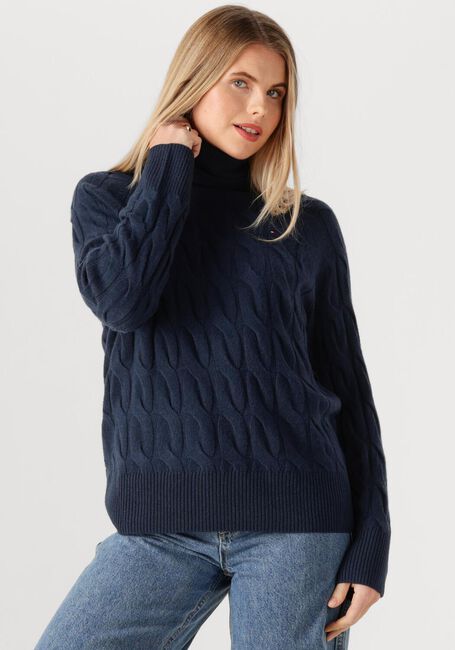 Dunkelblau TOMMY HILFIGER Rollkragenpullover SOFT WOOL CABLE ROLL-NK LS SWT - large