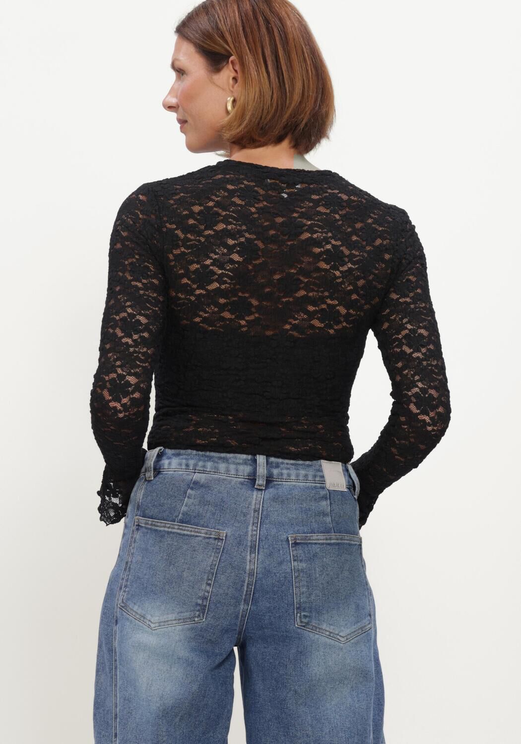 Schwarze NOTRE-V Top NV-HILLECHIEN LACE TOP - large