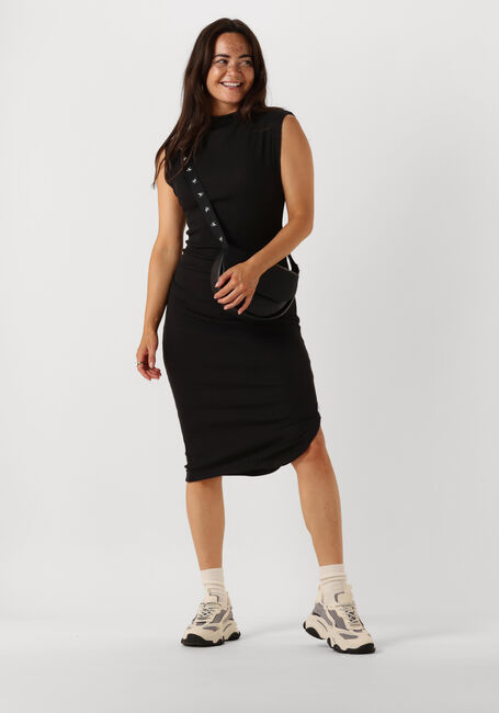 Schwarze CALVIN KLEIN Midikleid TAB RIB MOCK NECK LONG DRESS - large