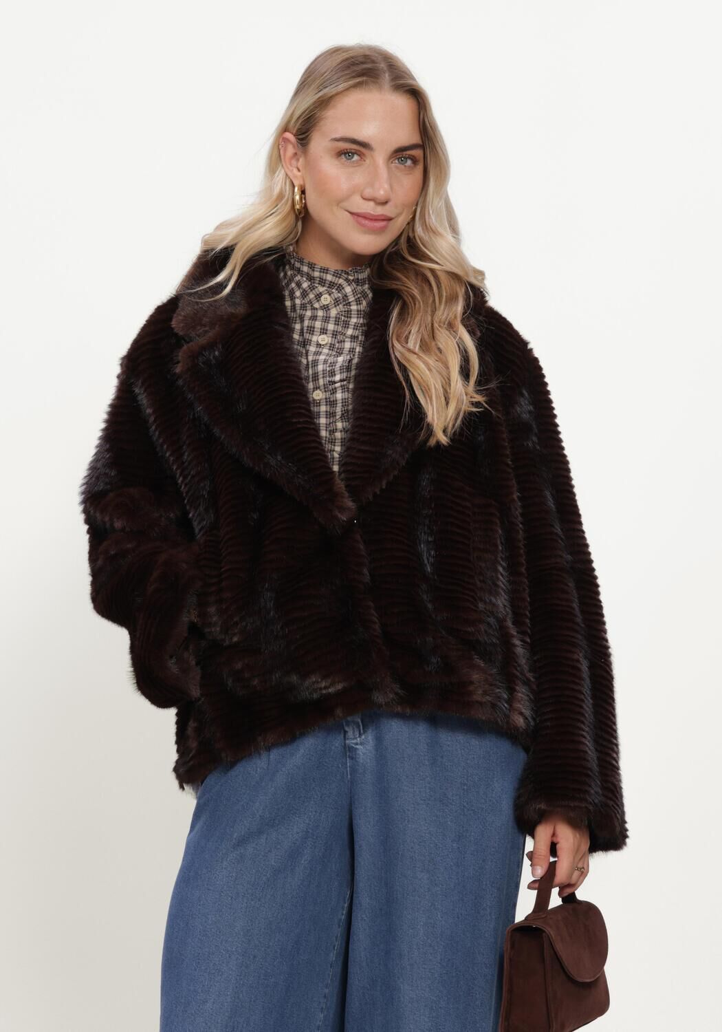 Braune FREEBIRD Fake-Fur-Jack ORIANA - large