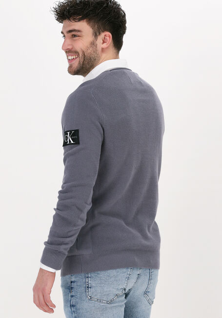 Graue CALVIN KLEIN Pullover MONOGRAM BADGE CREW NECK SWEATER - large