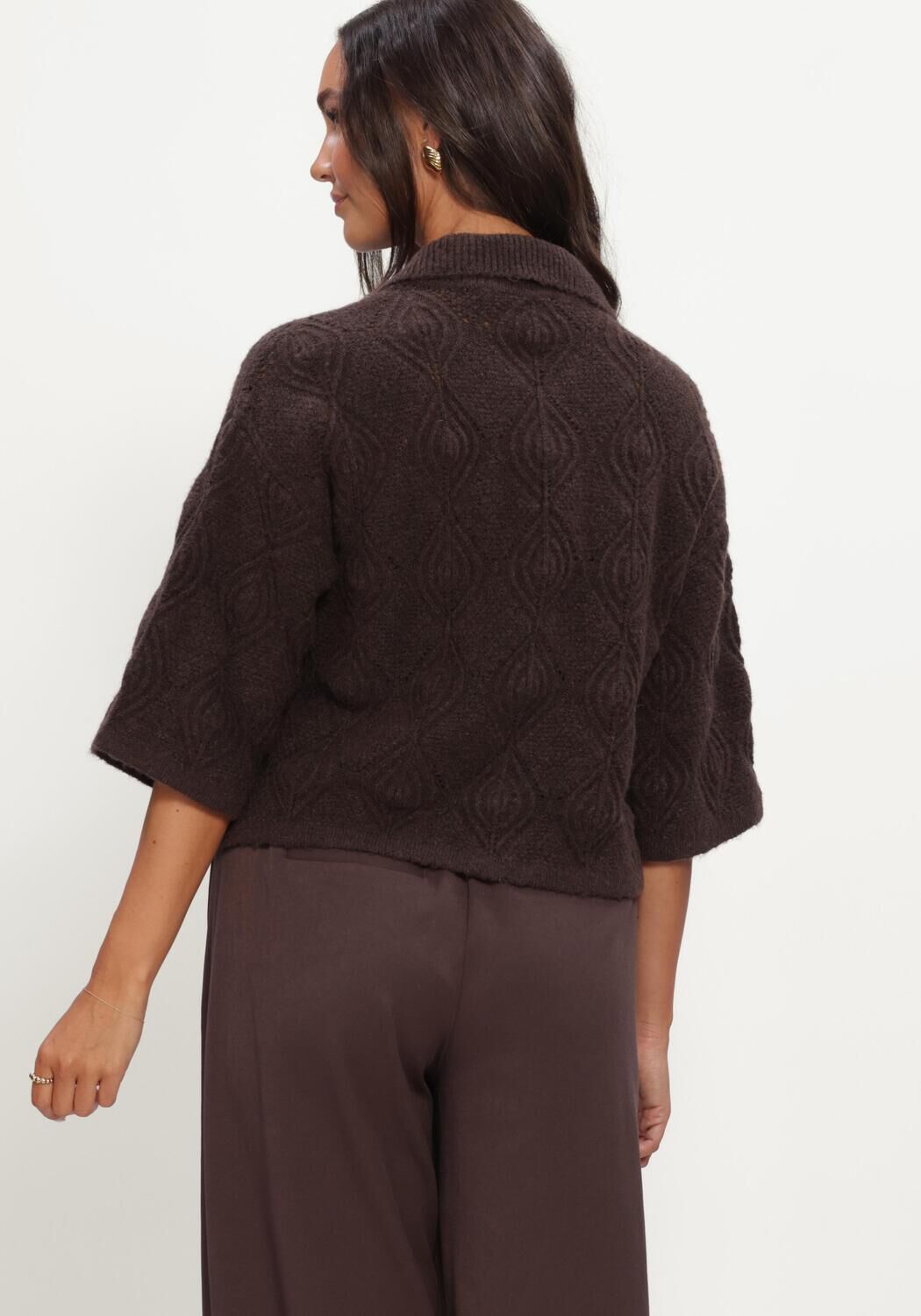 Braune OBJECT Pullover OBJKAISA FLORA 3/4 LO KNIT CARDIGAN NOOS - large