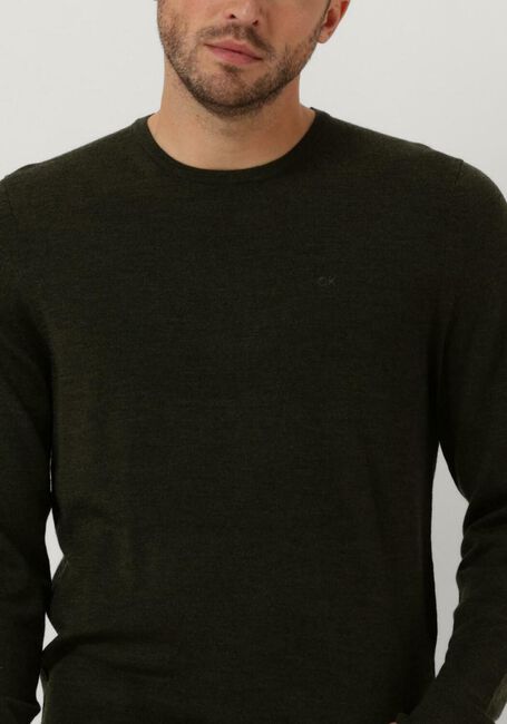 Olive CALVIN KLEIN Sweatshirt SUPERIOR WOOL CREW NECK SWEATER - large