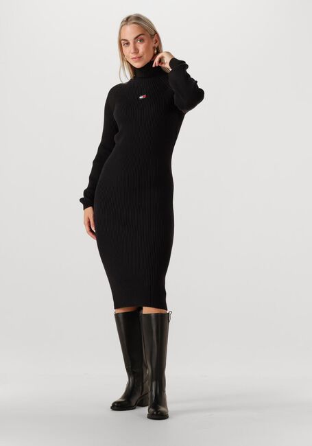 Schwarze TOMMY JEANS Midikleid TJW MOCKNECK BADGE SWEATER DRESS - large