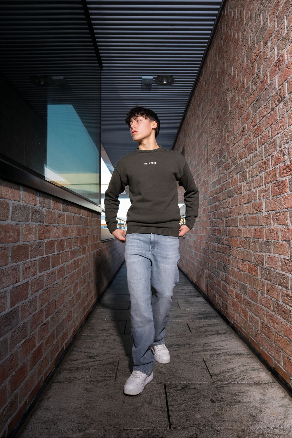 Dunkelgr&uuml;n RELLIX Pullover LOOSE FIT KNITWEAR BACKPRINT - large