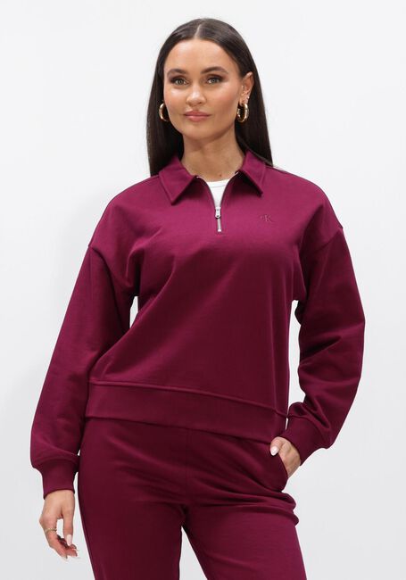 Bordeaux CALVIN KLEIN Pullover & Cardigans LS ARCHIVE TERRY 1/4 ZIP POLO SW - large
