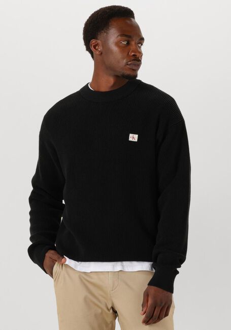 Schwarze CALVIN KLEIN Pullover LS EZ COTTON WAFFLE CREWNK SWTR 9 - large