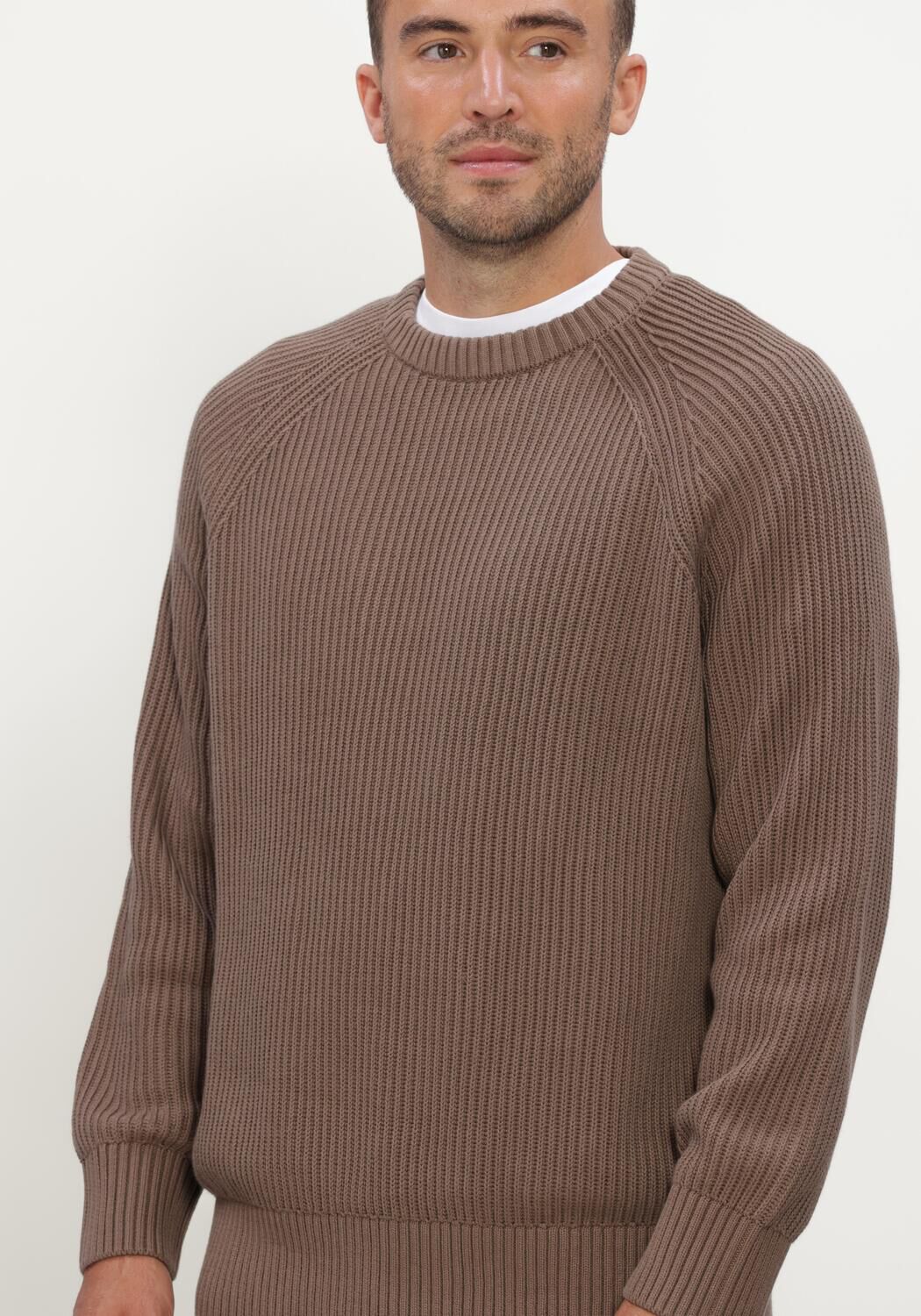 Braune SELECTED MEN Pullover SLMBRAUN KNIT RIB CREW NECK NOOS - large