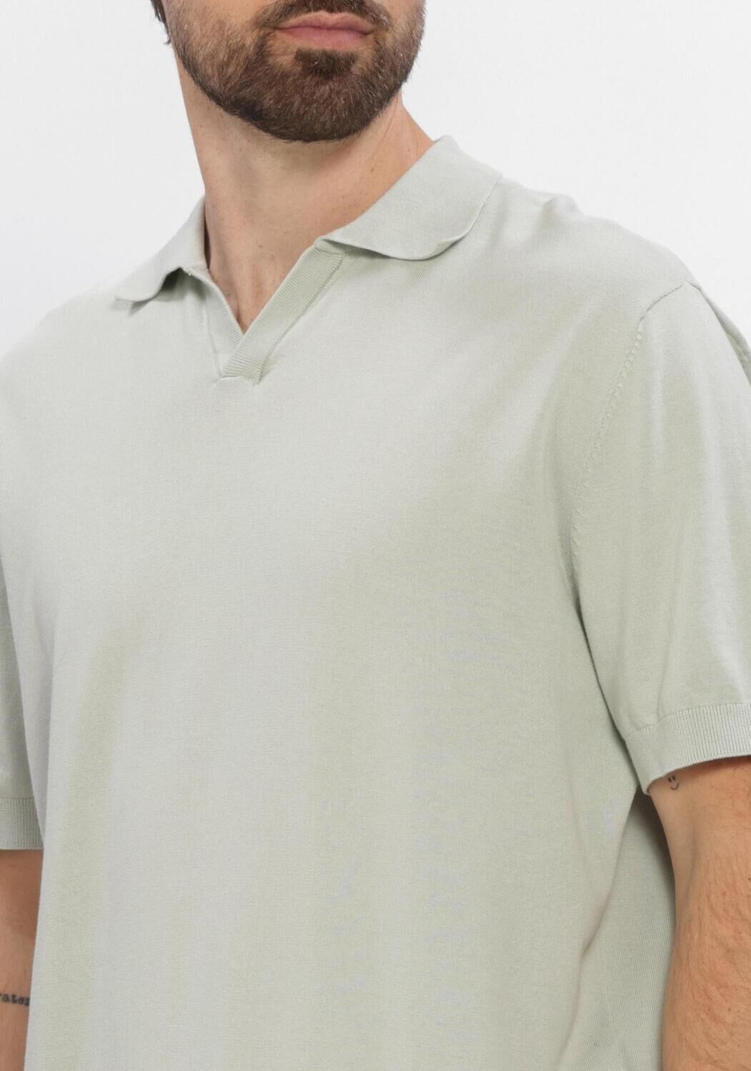 Gr&uuml;ne SELECTED MEN Polo-Shirt SLHTORINO SS KNIT RELAXED OPEN  POLO - large